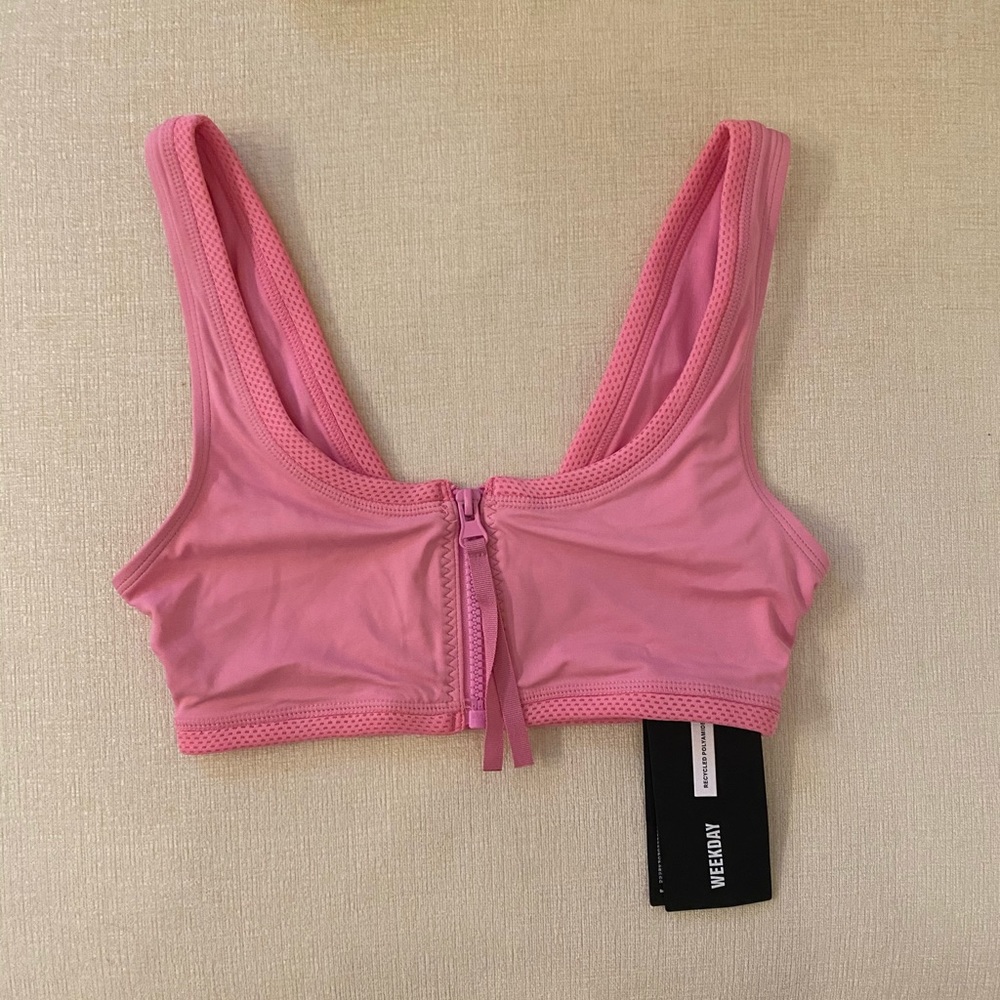 ASOS Weekday zip front bikini top